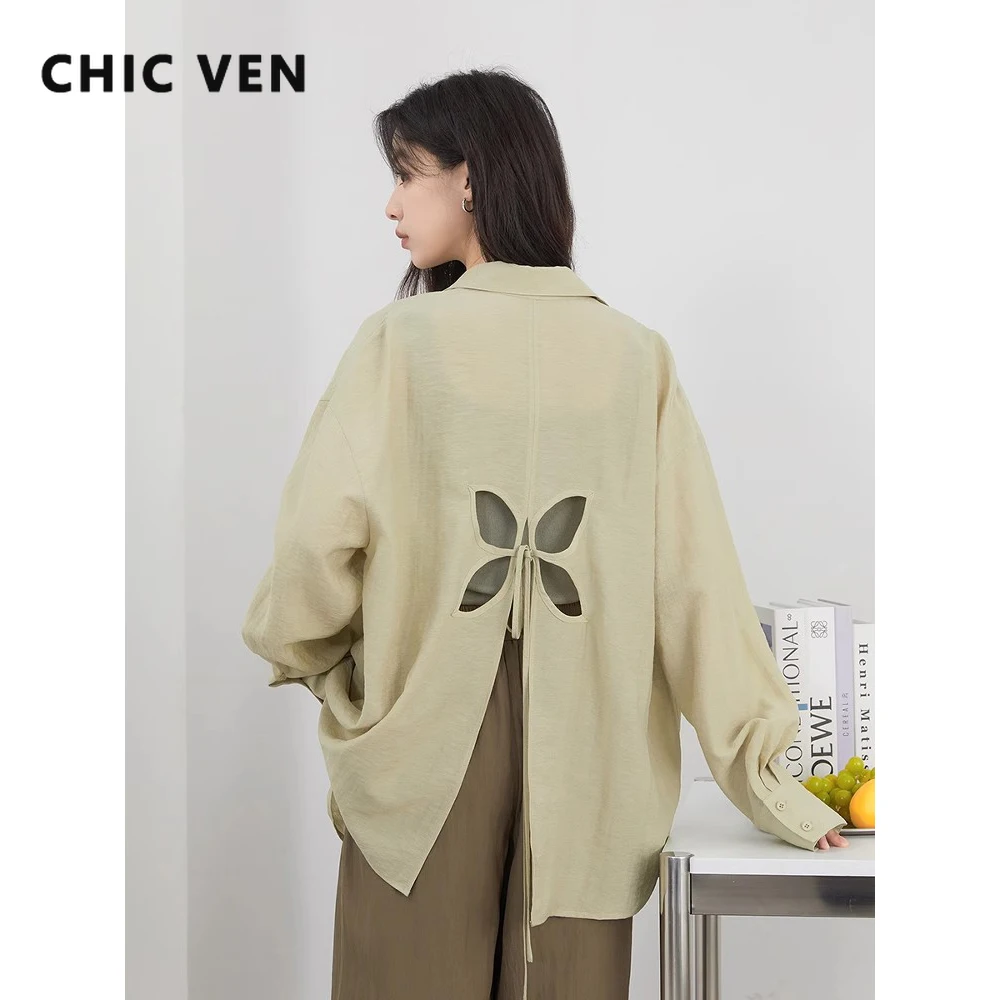 CHIC VEN 여성 긴팔 셔츠 솔리드 루즈 캐주얼 뉴 스타일 디자인 백홀 아웃 셔츠 여성 블라우스 봄 여름 2025