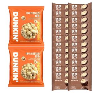던킨 대파크림치즈 팝콘 15g 2개 + 엄마는외계인 초코볼, 32g 24개