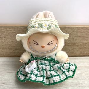 미니 인형 의류 복장 액세서리 15-17cm Ropa Labubu 및 10cm 면 인형 녹색 드레스 모자 shose 의류
