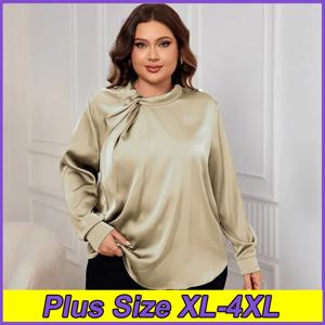 숙녀 봄과 가을 플러스 사이즈 셔츠 캐주얼 솔리드 컬러 슬리밍 탑 XL-4XL 여성 새로운 패션 느슨한 긴팔 의류