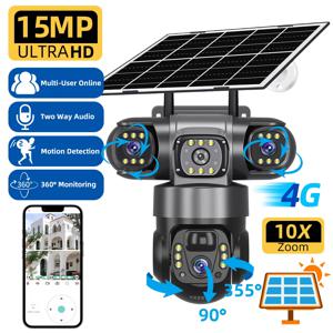 V380 Pro 15MP 6K 10배줌 트리플 렌즈 4G 태양광 야외 3화면 PIR 동작 감지 보안 CCTV 카메라