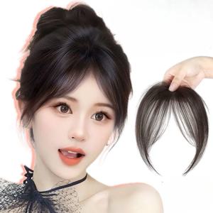 3D 앞머리 여성 합성 가발 머리 위에 푹신한 머리 자연 이마 중간 부분 가짜 앞머리