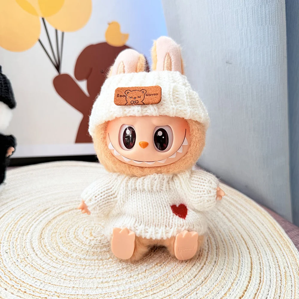 라부부 17cm 인형 스웨터 세트 (만화 모자 및 크로스백 포함) - 귀여운 V1 V2 착용 가능한 인형 의류 액세서리