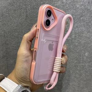 고급 카드 홀더 끈 포함 투명 폰 케이스 (아이폰 16, 15, 14, 13, 12, 11 Pro Max, XS, X, XR, 7, 8 Plus, SE 2022, 2020 용) 지갑형 커버