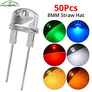 50Pcs 8mm 램프 구슬 LED 슈퍼 밝은 다이오드 Led 전원 전구 흰색 빨간색 노란색 파란색 녹색 방출 빛 장식 분위기 네온