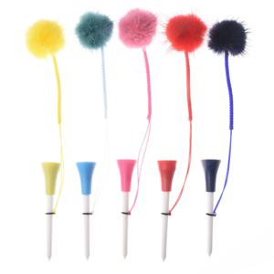 4cm 모조 밍크 모피 플러시 공 및 수제 로프와 5Pcs 골프 고무 티 손실 방지 다른 색상 골프 공 홀더