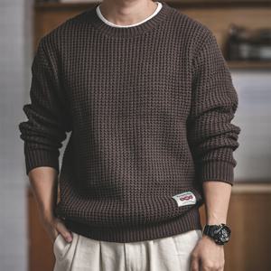 Maden 작업 복장 레트로 라운드 넥 두꺼운 가을, 겨울 스웨터 Amekaji 느슨한 니트 남성 의류