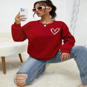여성 캐주얼 편안한 Crewneck 후드에 대한 간단한 하트 패턴 인쇄 스웨터 느슨한 양털 따뜻한 운동복 의류