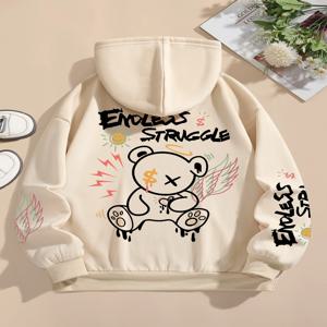 스트리트 여성 스웨터 끝없는 투쟁 낙서 곰 인쇄 후드 Crewneck 느슨한 풀오버 양털 따뜻한 여성 탑 의류