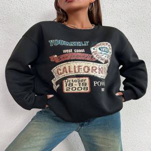 캘리포니아 자신 편지 인쇄 된 여성 운동복 하라주쿠 캐주얼 Hoody 패션 느슨한 까마귀 따뜻한 빈티지 양털 여성상의