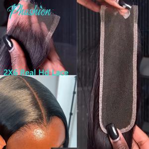 Phashion Kim K 2x6 스위스 리얼 Hd 레이스 클로저 스트레이트 바디 웨이브 딥 중간 부분 브라질 레미 100% 흑인 여성을위한 인간의 머리카락