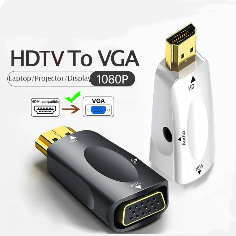 HDMI 호환 VGA 케이블 변환기 남성-Famale 변환기 어댑터 PC 노트북 태블릿 용 3.5mm 잭 오디오 HD 1080P