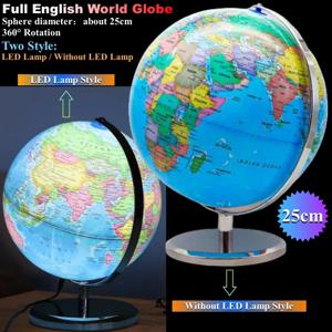 순수 영어 세계 글로브 HD 인쇄 구형 직경 25cm, 360 ° 학생 교육 LED 조명 책상 램프, 글로브 금속 ABS 사무실 공예