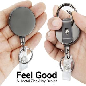 1pc 헤비 듀티 금속 개폐식 배지 홀더 Carabiner 키 체인 벨트 배지 릴 클립 키 ​​링 ID 카드 홀더