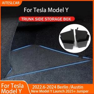Tesla Model Y-Berlin/Austin 2022-2025 용 트렁크 사이드 보관함 카고 컴 파트먼트 주최자 버킷 TPE 박스 및 카펫 뚜껑