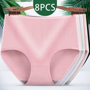 8pcs 여성 팬티 소녀 플러스 사이즈 속옷 높은 허리 팬티 통기성 솔리드 컬러 부드러운 여성 란제리