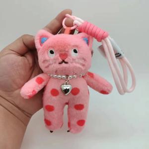 15cm 귀여운 핑크 고양이 봉제 키체인, 귀여운 고양이 봉제 펜던트, 부드러운 동물 키링, 자동차 키 버클 액세서리, 소녀 여성 가방