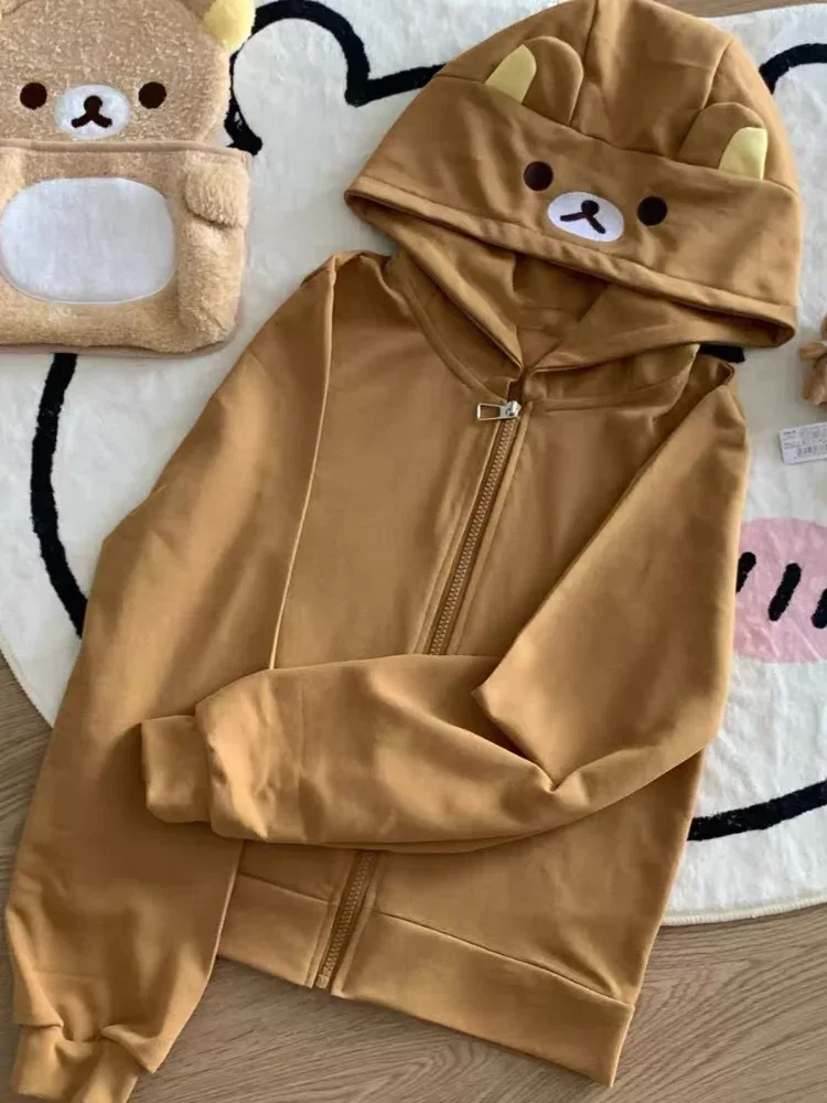 HOUZHOU Y2k 하라주쿠 streetwear 후드 여성 일본식 카와이 달콤한 귀여운 만화 프린트 지퍼 스웨트 소프트 소녀 2024