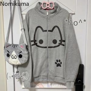 2025 Ropa Mujre Anime 까마귀 자켓 여성 의류 스탠드 넥 지퍼 귀여운 Y2k 코트 캐주얼 패션 일본 스웨터상의