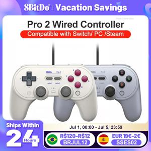 8BitDo Pro 2 유선 게임패드 (닌텐도 스위치, PC, 스팀 데크, RetroPie, 라즈베리 파이, 안드로이드 호환, 진동 및 터보 기능 조절 가능)
