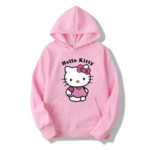 아름다운 헬로 키티 인쇄 후드 여성 따뜻한 편안한 캐주얼 까마귀 패션 클래식 Hoody 느슨한 원래 기본 옷