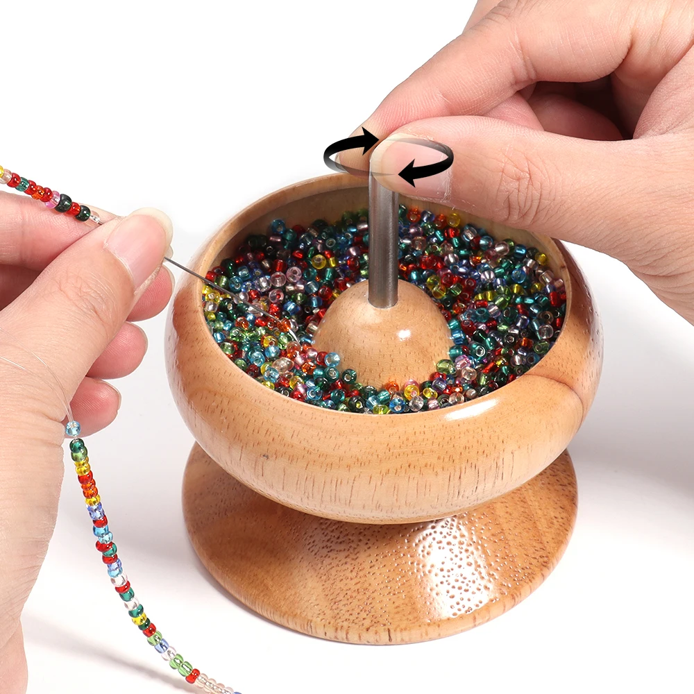 1 세트 나무 스핀 구슬 도구 DIY 팔찌 Neckalce 쥬얼리 공예 구슬 용품에 대 한 바늘과 구슬 저장소 그릇 키트
