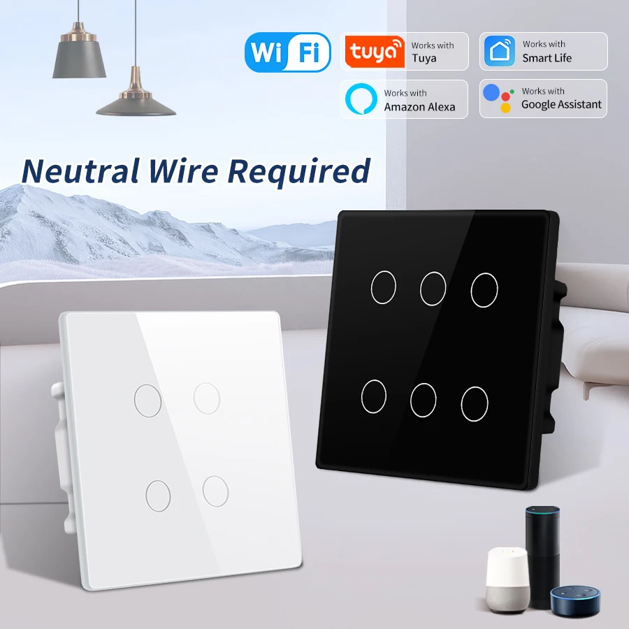 Tuya WiFi 스마트 스위치 브라질 표준 4x4 크기 터치 센서 4/6/8 갱 벽 조명 스위치 음성 제어 Alexa Google 홈