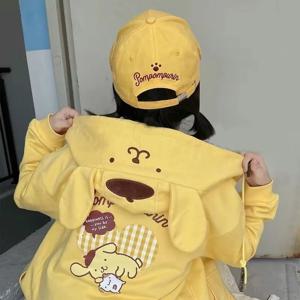 일본 대학 스타일 노란색 Pom Pom Purin 코트 Y2k 의류 2000s streetwear 여성 지퍼 업 까마귀 학생 캐주얼 kpop 의류