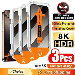 3Pcs 먼지 방지 설치 개인 정보 보호 화면 보호기 iPhone 16 15 14 13 12 11 Pro Max Mini XS X XR 15 16 Plus Anti-spy Glass