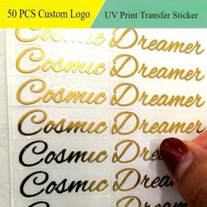 50PCS 사용자 정의 UV 전송 스티커 골드 실버/다채로운 UV 인쇄 스티커 회사 로고 맞춤형 크리스탈 스티커
