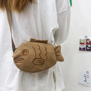 물고기 모양 캔버스 메신저 가방 패션 귀여운 자수 휴대용 지퍼가 달린 작은 지갑 핸드백 미니 크로스 바디 백