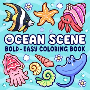 OCEAN SCENE 대담하고 쉬운 패턴 성인을 위한 색칠하기 책 귀여운 그림책 파티와 생일을 위한 완벽한 선물