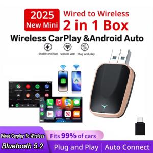 새로운 2 In 1 무선 Carplay AI Box 안드로이드 자동 플러그 앤 플레이 2025 5G WIFI For iphone 안드로이드 전화 유선 Carplay To Wireless