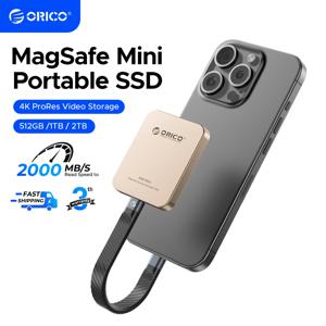 ORICO K20Mini iPhone 16 15 Pro/Max ProRes 2000MB/s 4K ProRes HDR 기록 및 저장 휴대용 솔리드 스테이트용 자기 외장 SSD
