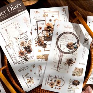 저널 GO 꽃 그림자 장식 스티커, 신선한 식물 꽃 콜라주 스크랩북 라벨, DIY 일기 저널 플래너 라벨, 6 개