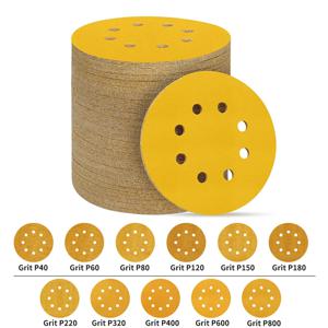 105/50/10pcs 125mm 노란색 샌딩 종이 5 인치 8 구멍, 디스크 그라인더 자동차 목공 금속 그라인딩 디스크 연마 연마 도구