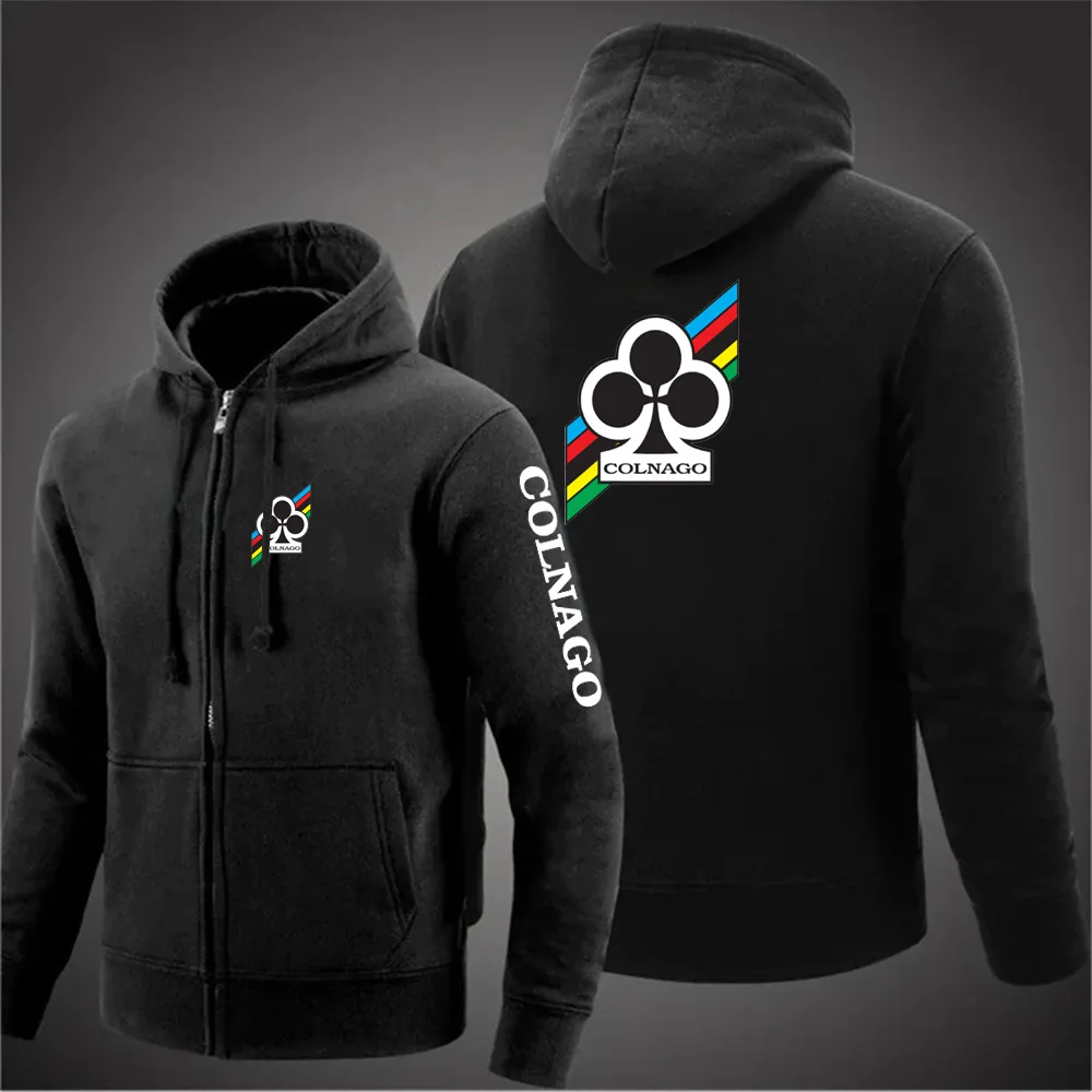 가을/겨울 2025 COLNAGO 자전거 클래식 로고 프린트 패션 지퍼 솔리드 컬러 오픈 칼라 루즈 후드