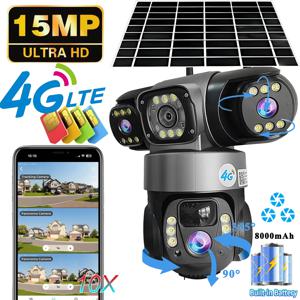V380 Pro 3 렌즈 IP 태양광 카메라 HD 15 MP 실외 방수 CCTV 나이트 비전 양방향 오디오 카메라 모바일 추적 4G IP 카메라