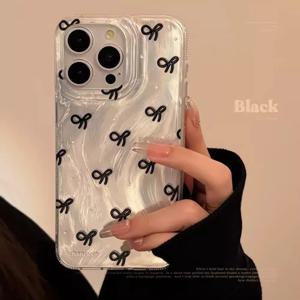 럭셔리 레이저 실버 블랙 핑크 보우 폰 케이스 삼성 갤럭시 S25 울트라 S24 FE S23 플러스 S22 A56 A55 A54 A53 A35 A24 A16 커버