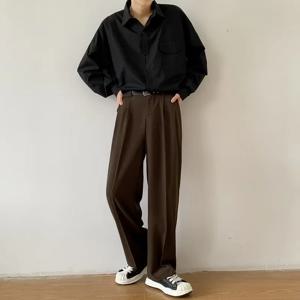 브라운 블랙 정장 바지 남성 슬림 피트 패션 사회 남성 드레스 바지 한국 캐주얼 스트레이트 바지 남성 사무실 공식 바지