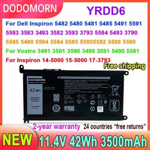 DODOMORN YRDD6 노트북 배터리, 델 보스트로 3491 3591 3490 3590 3501 인스피론 5481 5482 5485 5491 5591 5485 5585 5480 11.4V