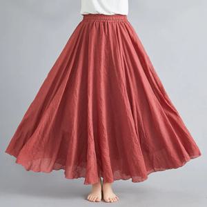 새로운 2020 여성 리넨 코튼 롱 스커트 신축성있는 허리 플리츠 맥시 스커트 비치 Boho 빈티지 여름 스커트 Faldas Saia