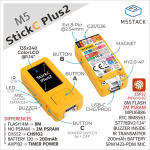 M5Stack M5StickC PLUS2 ESP32-PICO-V3-02 기반 미니 IoT 개발 키트, 1.14