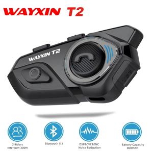 WAYXIN 헬멧 헤드셋 T2 오토바이 블루투스 인터콤, 라이더 2 인 300M 인터커뮤니케이터, 모토 인터폰, BT 5.1 방수 바이커