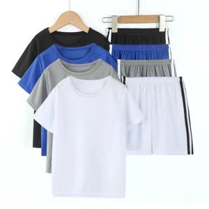 2 Pcs 여름 어린이 빠른 건조 반팔 반바지 정장 소년 스포츠 캐주얼 솔리드 컬러 조끼 소녀 귀여운 조커 스트레치 반바지