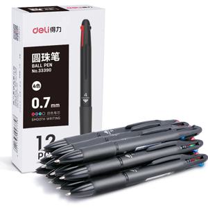 델리 4 색 스위칭 간단한 볼펜 0.7mm 총알 머리 학생 사무실 쓰기 도구 편지지 시험 용품 12pcs