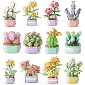 꽃 다육 식물 빌딩 블록 영원한 꽃 분재 나무 정원 로맨틱 벽돌 DIY 화분에 심은 식물 모델 키즈 키트 완구