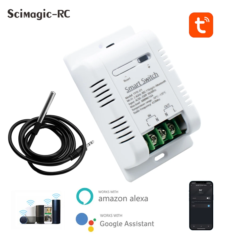 Tuya WiFi 스마트 온도 스위치 16A 3000W 에너지 소비 모니터링 온도 조절기 호환 Alexa Google 홈 스마트 스위치