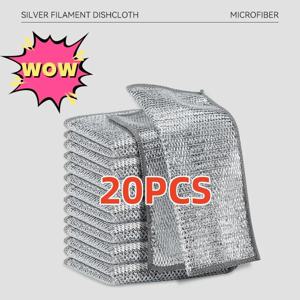 20pcs 단일 양면 실버 와이어 물티슈 가정용 주방 스토브 탑 식기 세척 비 스틱 청소 천 와이어 접시 천