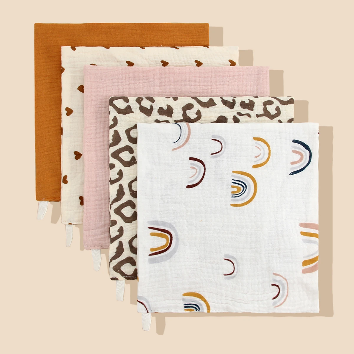 5pcs 아기 부드러운 흡수성 목화 롤 페이셜 클렌징 만화 패턴 작은 사각형 수건 아기 목욕 타올 면화